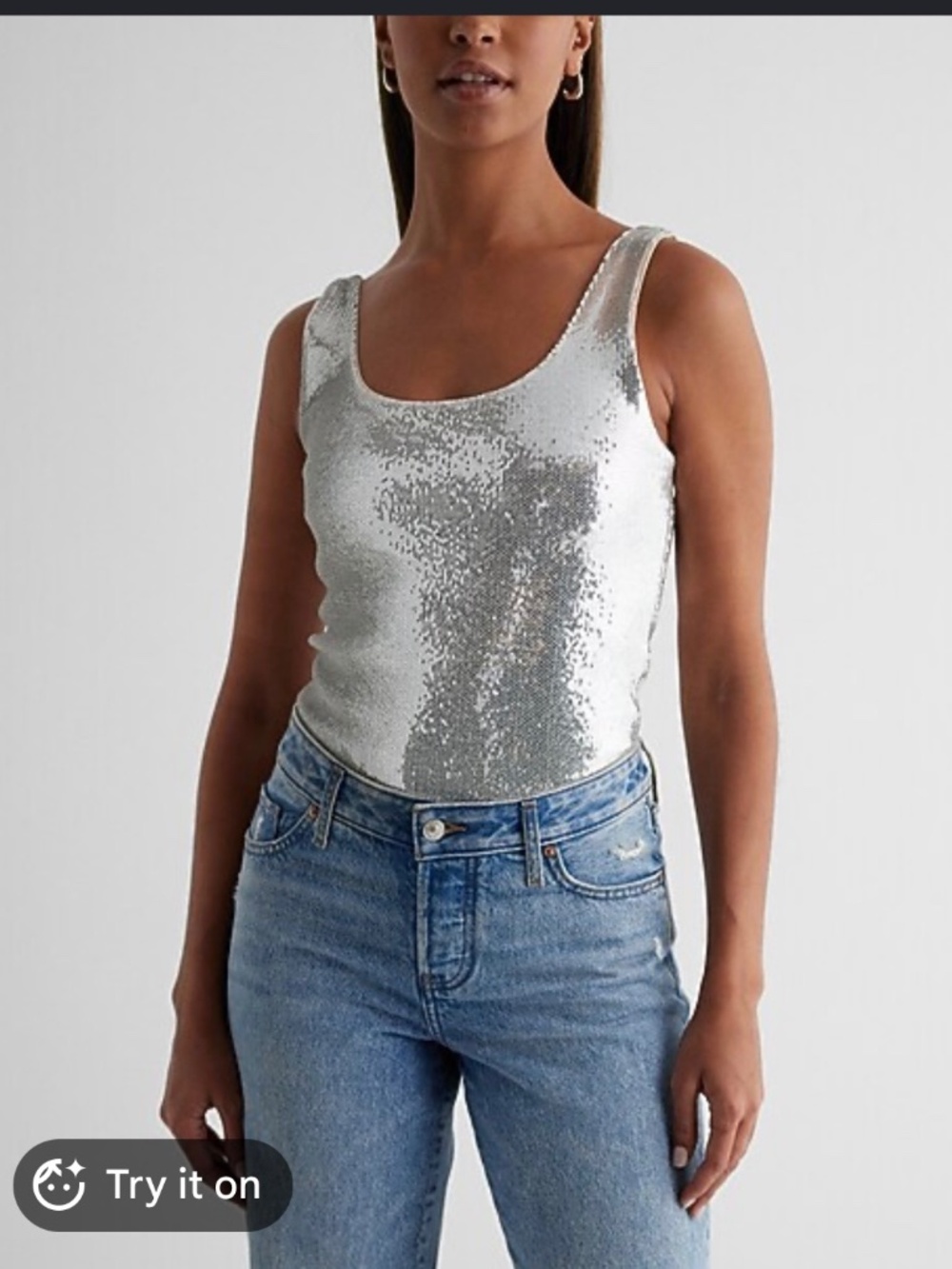 Body contour sequin scoop neck bodysuit